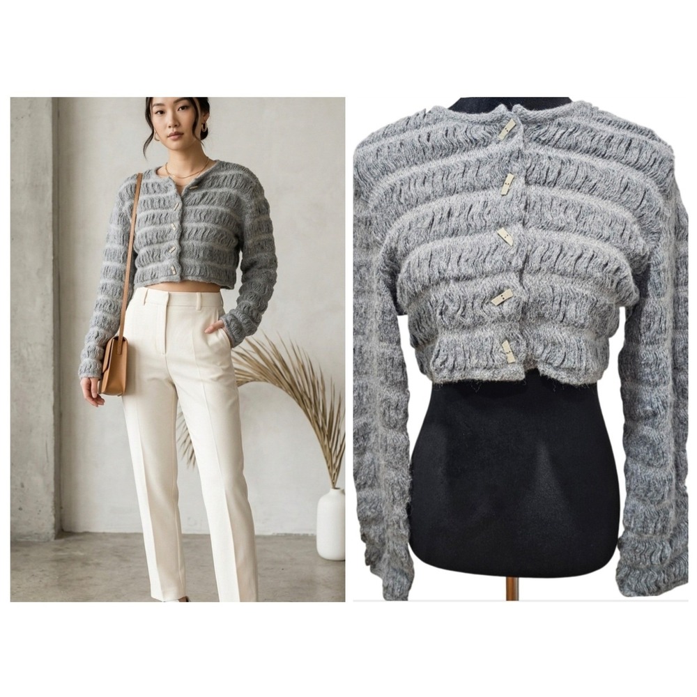 Marina Spadafora Cardigan Womens Grey Alpaca Wool Silk Cropped Italy  Clean Girl